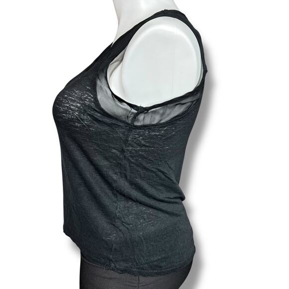 Gibson Womens Linen Tank Top Sheer Shoulder Pullover Preppy Minimalist Large - Picture 4 of 8